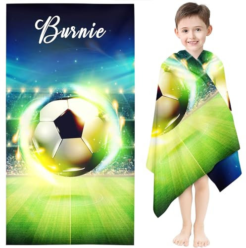 Qiqumax Personalisiert Fußball Strandtuch Mit Namen, Personalisierte Handtuch Badetuch Mit Namen Mikrofaser Strandtuch Groß 80x150cm Badetuch Fußball Für Kinder (1,40 x 80 cm)