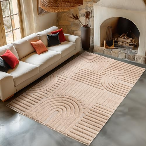 Carpetsale24 Teppich 280x370 cm Rosa, Hochflor Wohnzimmer Teppich, Weich & Flauschig, Skandinavisch Boho Stil, Langflor Shaggy, Pflegeleicht, Jute Rückseite