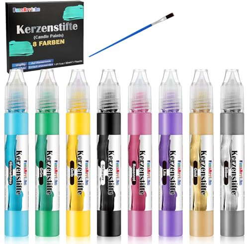 FansArriche Kerzenstifte Set 8 Farben je 30 ml Candle Pen, Candle liner Set, auf Wasserbasis Kerzenmalstifte, Kerzen Bemalen Machen Kerzendeko, Dekorieren und Personalisieren
