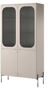 bogart Sonatia Vitrinenschrank, 100cm, Schrank, Glasvitrine, Vitrine, 104 x 200 x 45 cm, 2-türig, Standvitrine, mit Regalböden und Schwarze Metallbeine