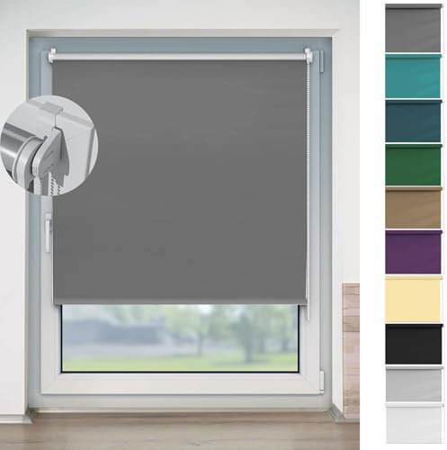 Rollo für Fenster Ohne Bohren 30 x 100 cm Blickdicht Und Sonnenschutz, Verdunkelungsrollo Klemmfix Thermorollo Inkl. Klemmträger Blickdicht Rollo für Tür & Fenster, Hellgrau