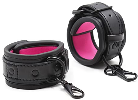 Manette del Sesso in Pelle Imbottite per Giochi SM, Manette Bondage per Giochi Sessuali, Manette SM per Giocattoli Sessuali in Pelle (Nero/Rosa)