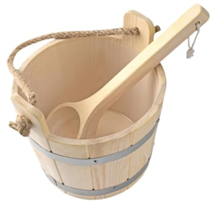 FewNvWa Wooden Sauna Barrel and Ladle 5L Sturdy Large Capacity for Bathroom