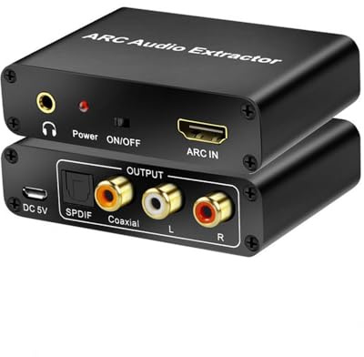 Adattatore HDMI ARC da 192 KHz, estrattore audio HDMI ARC con audio stereo ottico digitale RCA L/R coassiale SPDIF e jack da 3,5 mm adattatore audio ARC