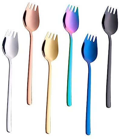 TOGEVAL 6piezas Tenedores Inoxidable Cucharas Para Fideos Vajilla Multiusos Tenedores De Fruta Portátiles