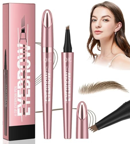 Lápiz Cejas Microblading Efecto 3D - Lápiz de Cejas Impermeable con Punta de 4 Tenedores para Definición Pelo a Pelo, Larga Duración a Prueba de Manchas y Resistente al Agua(Marrón claro)
