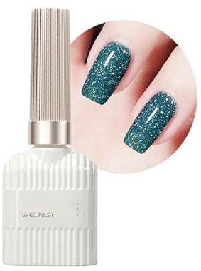 Blue Reflective Glitter Gel Nail Polish Blue Reflective Gel Polish Shiny Diamond Blue Glitter Gel Nail Polish Soak Off UV/LED, Long Lasting Chip Resistant Glitter Blue Disco Gel Nail Polish