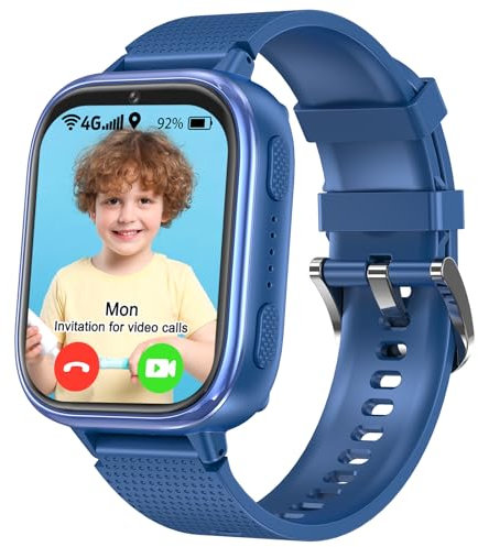 MOONKIDS 4G Orologio Smartwatch Bambini, Smartwatch con Sim, Fotocamera Torcia Sveglia Audiolibri, Orologio Intelligente per Ragazza e Ragazzo (Blu)