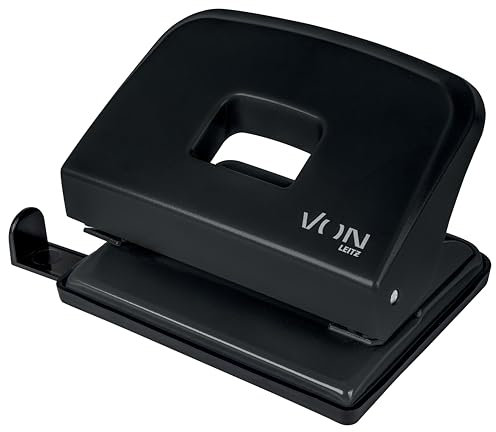 VON Leitz Locher, Für 20 Blatt, Anschlagschiene mit Formatangaben, Kompakte Größe ideal für zu Hause, im Büro oder in der Schule, Metall und Kunststoff, Schwarz, 50200095