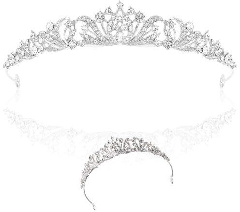 Hochzeit Braut Tiara Diadem, 14,5 cm / 5,7 Zoll Hochzeit Strass Tiara Silber, Diademe für Damen, Kristalle Prinzessin Krone Silber für Geburtstag, Hochzeit, Festzug, Abschlussball Party, Gewicht 38g