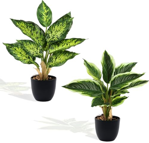 Maxmoc Kunstpflanzen Wie Echt,2 Stück Künstliche Pflanzen im Topf Zimmerpflanzen, 37cm Deko Pflanzen Künstlich Plastik Pflanze Fake Plants für Badezimmer Büro Küche Badezimmer