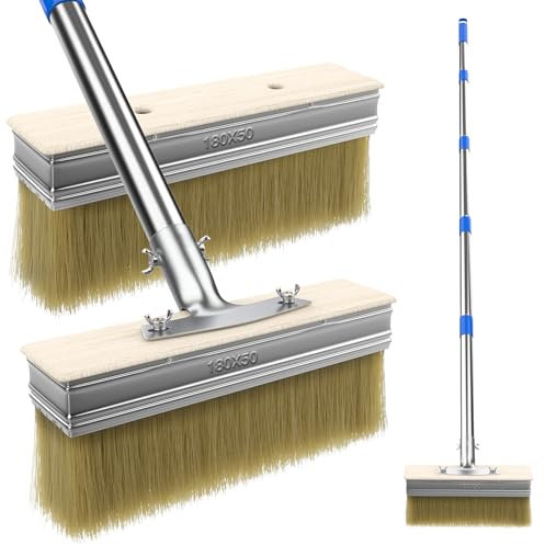 MOCOBO 6 Deck Stain Brush with 60 Long Handle, Natural Bristle Paint Brush Set with 2 Replaceable Heads for Fence, Deck, Wood Floor Painting