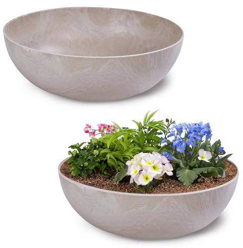 matches21 HOME & HOBBY Vaso per piante da esterno in colori sabbia marmorizzato 25 x 9 cm come fioriera resistente alle intemperie