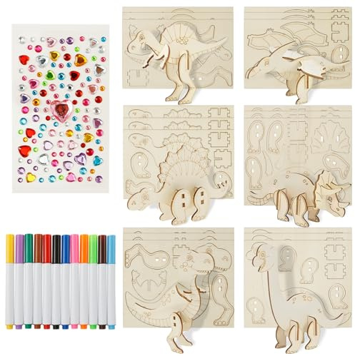 KEGAJEGA 3d Dinosaurier Rätsel DIY MALES MALE KIT FUNKTIONEN Holz 3d Dinosaurier Malvorlagen Pädagogische Lernspielzeug für Kinder über 4 Jahre alt(Stil 1)