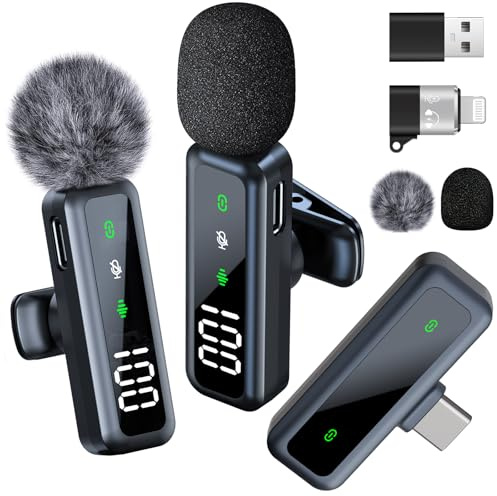 2 Pack Microphone for iPhone with Noise Cancellation, Wireless Microphones for Android/Computer/Laptop, Lavalier Microphone Plug-Play for Video Recording, Interview,YouTube, Facebook,TikTok