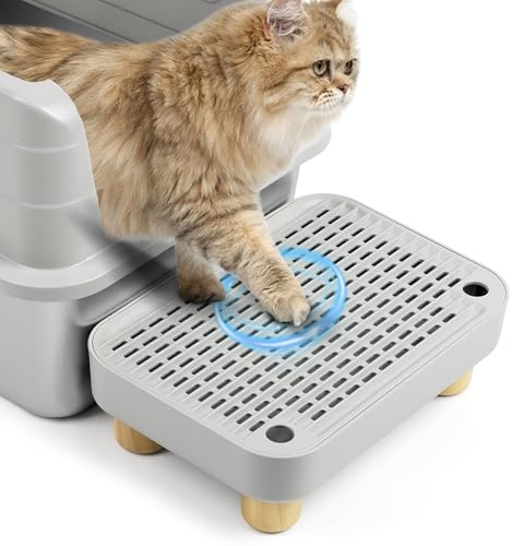 Bartuke Escalera para Gato elevada, peldaños de Arena con pies de Madera, Pedal de filtrado para Arena para Gatos, Ideal para Gatitos y Gatos Mayores (Gris Claro)