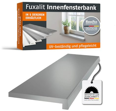 HausFux Fuxalit Innenfensterbank Anthrazit – Zuschnitt auf Maß – MDF Fensterbank mit CPL-Beschichtung – modern, UV-beständig, pflegeleicht (Anthrazit, T x L | 15 x 50 cm)