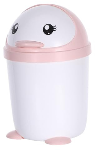 Lurrose Papelera Mini con Tapa Abatible de Diseño de Pingüino para Escritorio Oficina Cocina y Habitación Infantil Bote de Basura Estable y Práctico para Coche Color Rosa