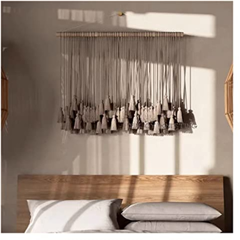 LuMOUzhou Wall Hanging Woven Tapestry Handmade Macrame Cotton Tapestry Wall Hanging with Wood Stick Multiple Sizes(150x100cm/59x39.4in)