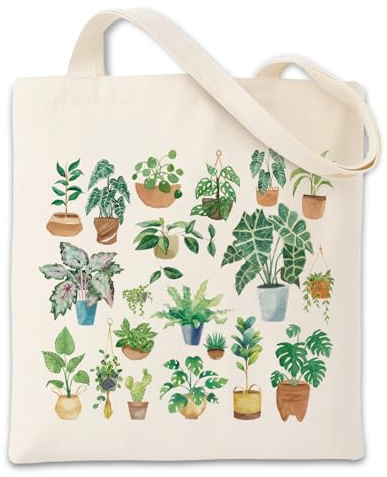 Geondos Aesthetic Plant Tote Bag for Women, Watercolor Style Plant Print Tote, Two Sided Printing Reusable Canvas Bag, Shoulder Bags for Casual Vacation Shopping Work Travel Picnic