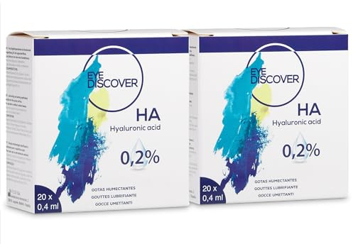 EYE DISCOVER – Augentropfen mit 0,2 % Hyaluronsäure – Einzeldosen bei Trockenen Augen, Intensive Befeuchtung, Ohne Konservierungsstoffe – 40 Sterile Ampullen à 0,40 ml