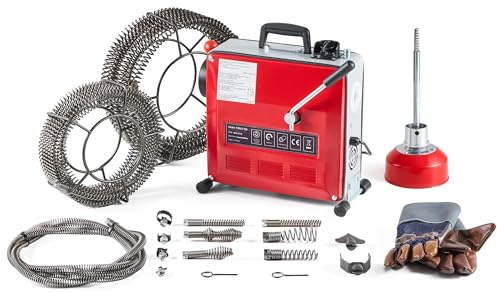 ZELCAN 850W Macchina Sturatubi Elettrica per Tubi da 20 a 200 mm, Pulitore Elettrico di Scarico Coclea di Drenaggio Elettrica con 12 Teste e 27M Molla per WC Gabinetto Cucina Lavello Doccia
