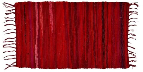 MARRAKESCH Callum Tapis tissé à la main - Petit tapis en coton bleu - 50 x 90 cm - Style bohème à rayures - En coton avec franges - Paillasson pour salon, cuisine, couloir