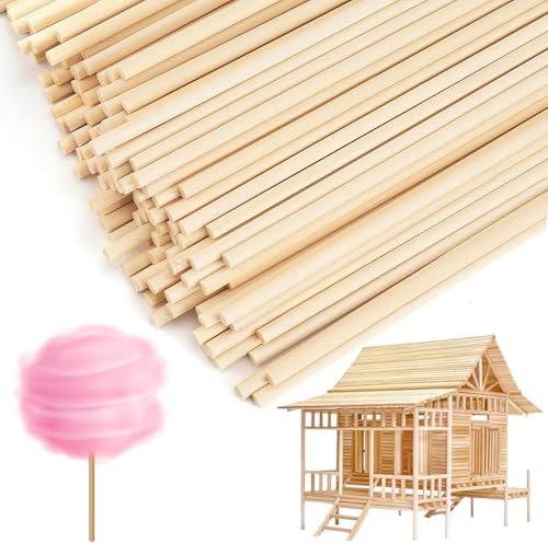 Zorplex 200 Pezzi Bastoncini in Bambù per Zucchero Filato 30 cm x 4 mm, Bastoncini di Legno Rotondo per Macchina Zucchero Filato, Fai da Te, Progetti Creativi e Decorazioni (Circolare 300x4mm)