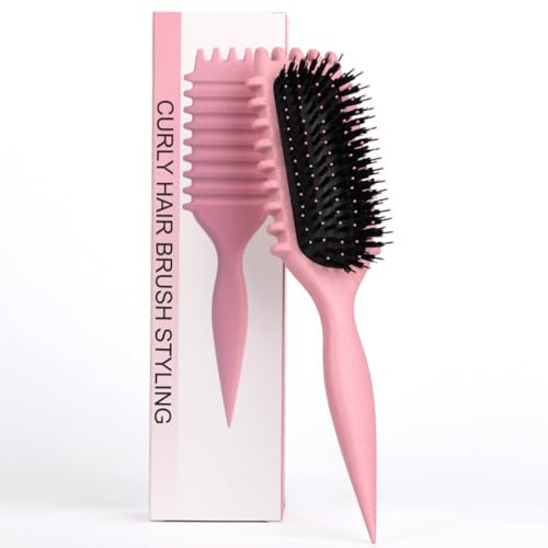Curly Hair Brush - Curl Brush, Prodotti Per Capelli Ricci | Pettine Ricci, Ridurre Frizz - Design Ergonomico Per Tutte Le Texture (Rosa, striscia)
