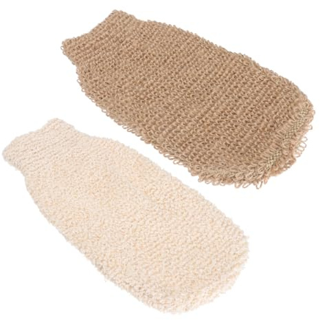 IMIKEYA 2 x Jute-Peeling-Badhandschuhe für Körperpeeling und Rückenwäsche, Naturfaser-Dusch-Peeling-Handschuhe mit zwei Stilen, geeignet für das tägliche Baden und Hautpeeling