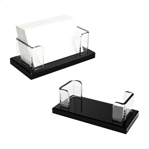 2 Stück Visitenkartenhalter Acryl, Kartenständer für Den Schreibtisch,Visitenkartenständer Transparent，Visitenkartenetui Aufsteller Fasst 50-60，Visitenkarten für Büro, Haus, Ausstellung(Schwarz)