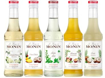 Monin Sirup Cocktail Set (5 x 250 ml) – Holunderblüte, Cocos, Pina Colada, Mojito Mint & Maracuja – Cocktail Sirup Probierpaket für Mojito, Tropical Cocktails, Limonaden & Mixgetränke