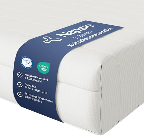 NAPSIE 7-Zonen Matratze 120x200 cm | H3 Mittelfest | Ergonomische Kaltschaummatratze | Hypoallergen & Antibakteriell | Bezug abnehmbar & waschbar | Oeko-TEX® (16cm, 120 x 200 cm)