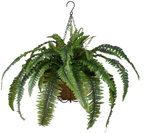 Generisch Helecho colgante – Cesta colgante para plantas para exteriores | Helechos artificiales de seda para exteriores, helechos artificiales para interiores y exteriores, plantas de mimbre