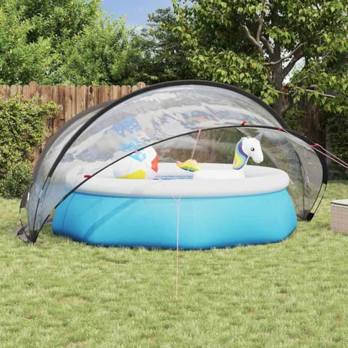 Lumanois Dôme de Piscine Pliable Transparent 405 x 405 x 192 cm, Bâche Couverture Solaire PVC Anti-UV, Abri Isolation Thermique Hors-Sol, Poteaux Fibre de Verre Sac Transport Inclus