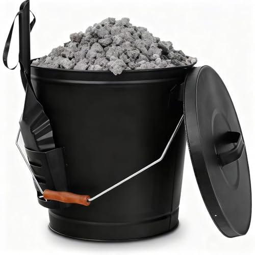 ZENY Fireplace Ash Bucket with Shovel and Lid, 5 Gallon Coal Charcoal Bucket Hot Ashes Container Carrier Large Ash Pail for Firepits Wood Stoves, Fireplace Tools