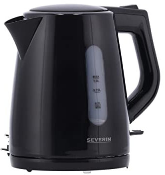 SEVERIN Wasserkocher, Central-Cordless-System, abwaschbarer Kalkfilter, 2.200 W, ca. 1,0 L, Kunststoff, schwarz, WK 3410