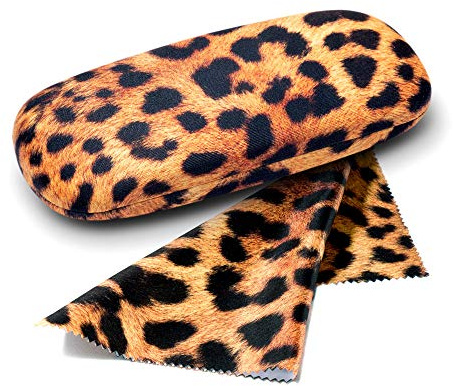FEFI Hardcase Brillenetui Animal Print: LEOPARD mit samtig weichem Bezug + passendem Mikrofasertuch