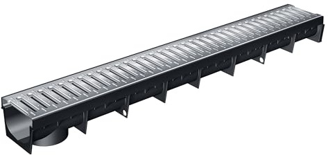 MEA Caniveau Extérieur MEAPARK 1 m – Grille en Acier Galvanisé – Drainage Terrasse, Piscine, Jardin – Classe A15 Piéton – Largeur utile 10 cm