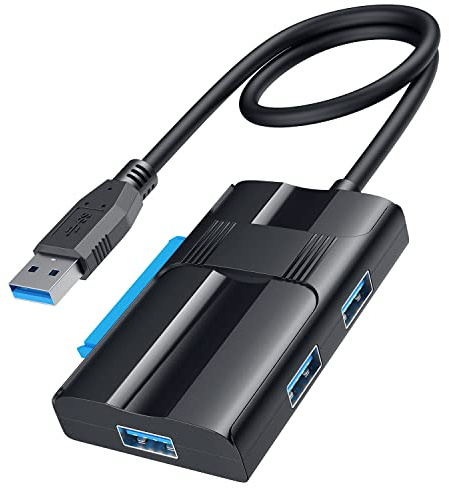 SATA to USB 3.0 Adapter, ABLEWE 2.5”/3.5” Hard Drive Adapter with 3 USB 3.0 Ports for Universal SSD HDD SATA III Hard Drive Disk, Support UASP SATA III,Included 12V/2A Power Adapter