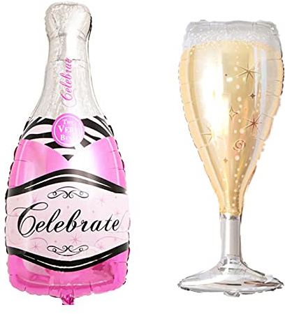 ballonfritz® Luftballon-Set Champagner Sekt Flasche und Glas - XXL Folienballon in Pink als Hochzeit Deko, Begrüßung, Party Geschenk oder Sektempfang-Überraschung