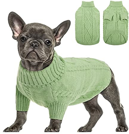 Queenmore Dachshund Jumper Knitted Turtleneck Dog Sweater, Cat Dog Clothes Clothes for Chihuahua, Bulldog Jack Russell, Cockapoo & Yorkie- Green, S