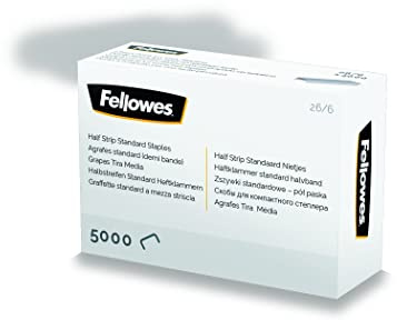 Fellowes Staples 26/6mm for Half Strip Staplers – Box of 5000, 1 Pack – Silver