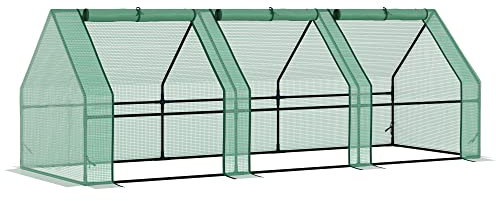 Outsunny Invernadero de Exterior Invernadero de Jardín 270x90x90 cm Tipo Caseta con 3 Ventanas Marco de Acero y Cubierta de PE 140g/㎡ para Cultivo Plantas Flores Tomates Verde
