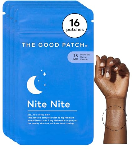 The Good Patch Nite Nite Sleep Patch Support with Hemp and Melatonin, Sustained Release, Natural Patch, Plant Powered Wearable Wellness (16 Total Patches)