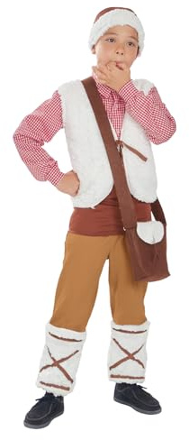 Funidelia Costume da pastore per bambino, Include gilet, fascia, scaldamuscoli, bisaccia e cappello, Natale - Tenuta per bambini per feste, Carnevale e Halloween - Taglia 3-4 anni