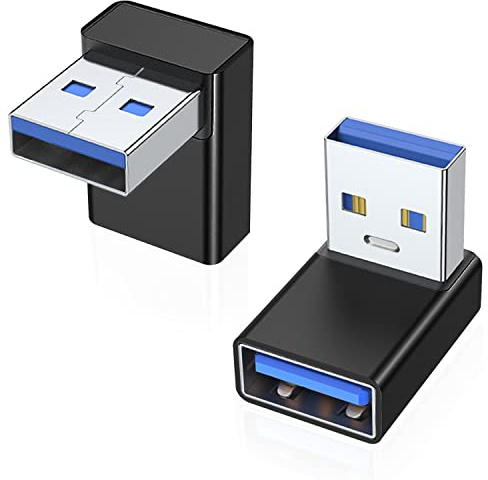 AreMe 90 Degree USB 3.0 Adapter 2 Pack, Upward Angle USB A Male to Female Converter Extender for PC, Laptop, USB A Charger, Power Bank and More (Black)