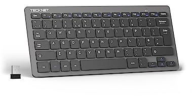 TECKNET 2.4G Wireless Keyboard, Small Keyboards with Media Hotkeys, Ultra Slim Compact Wireless Keyboard, 12-Month Battery Life, Compatible with PC, Desktop, Laptop, Smart TV - Grey