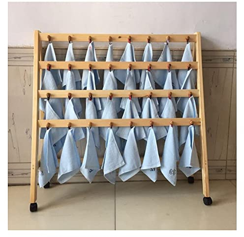 Beweglicher Handtuchhalter Am Boden, Rollender Handtuchhalter Schule/Kindergarten/Barbershop Waschlappen Halter mit 32/40 Haken Lochfreie Installation ( Farbe : Natural-A , Größe : 100x35x95cm )