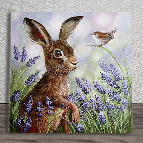 Lavender Hare Ceramic Picture Tile Artwork by Judith Yates Hanging Wall Art Home Décor